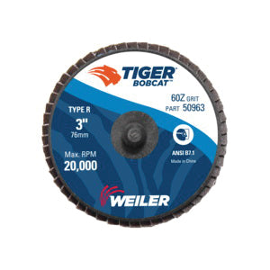 WEILER BobCat 50963 Type R Close Mini Standard Density Coated Abrasive Flap Disc 3 in Dia Disc