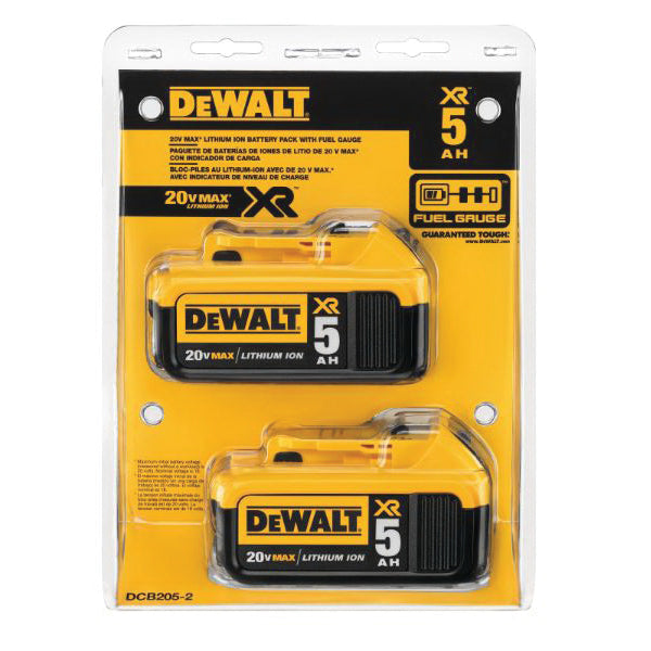 DeWALT® 20V MAX* DCB205-2 Premium Battery Pack, 5 Ah Lithium-Ion Battery, 20 VDC Charge, For Use With Entire Line of DEWALT 20 V Max Tools