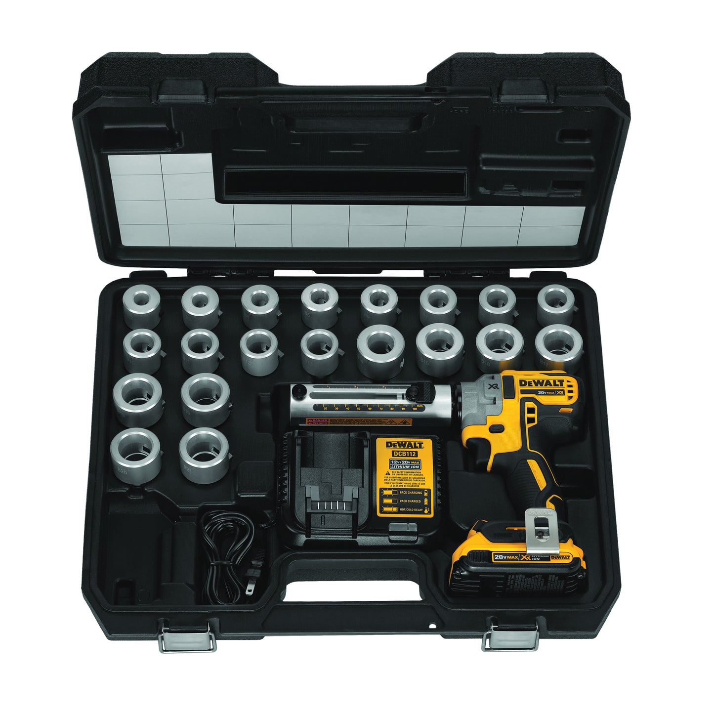 DeWALT® DCE151TD1 Cordless Cable Stripper Kit, 6 AWG to 750 kcmil Copper/Aluminum Cutting, 20 VDC, 2 Ah Lithium-Ion Battery