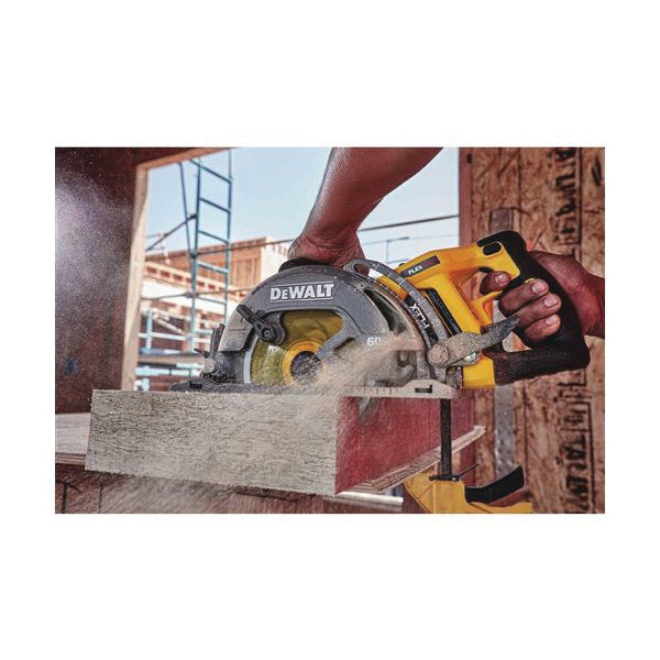 DeWALT 60V MAX* FLEXVOLT DCS577B Worm Drive Cordless Circular Saw, 7-1/4 in Blade, 5/8 in Arbor/Shank, 60 VDC, 1-7/8 in at 45 deg, 2-7/16 in at 90 deg D Cutting, Lithium-Ion Battery, Left Blade Side, Bare Tool