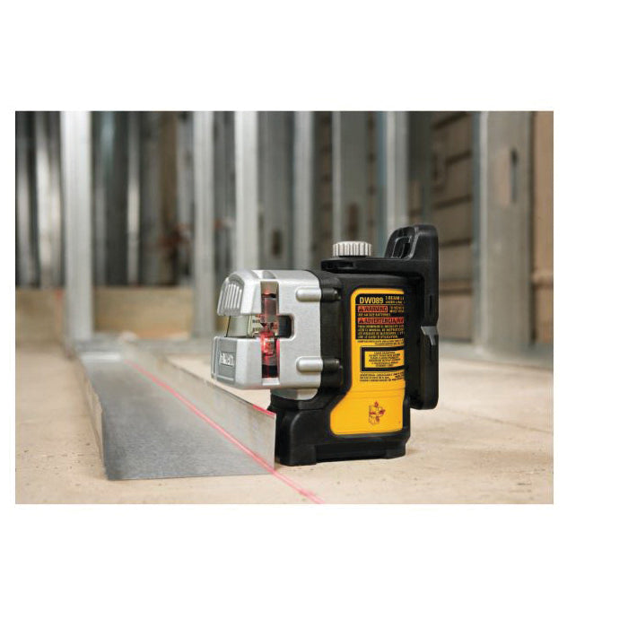 DeWALT® DW089K Self-Leveling Beam Line Laser, 50 ft with Detector/166 ft without Detector Measuring, +/-1/8 in Accuracy, AA Alkaline Battery, Plastic Housing