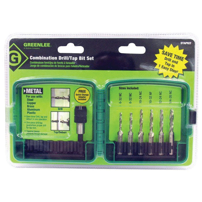 Greenlee® DTAPKIT Combination Split Point Drill Tap Kit With Quick-Change Adapter  6 Pieces