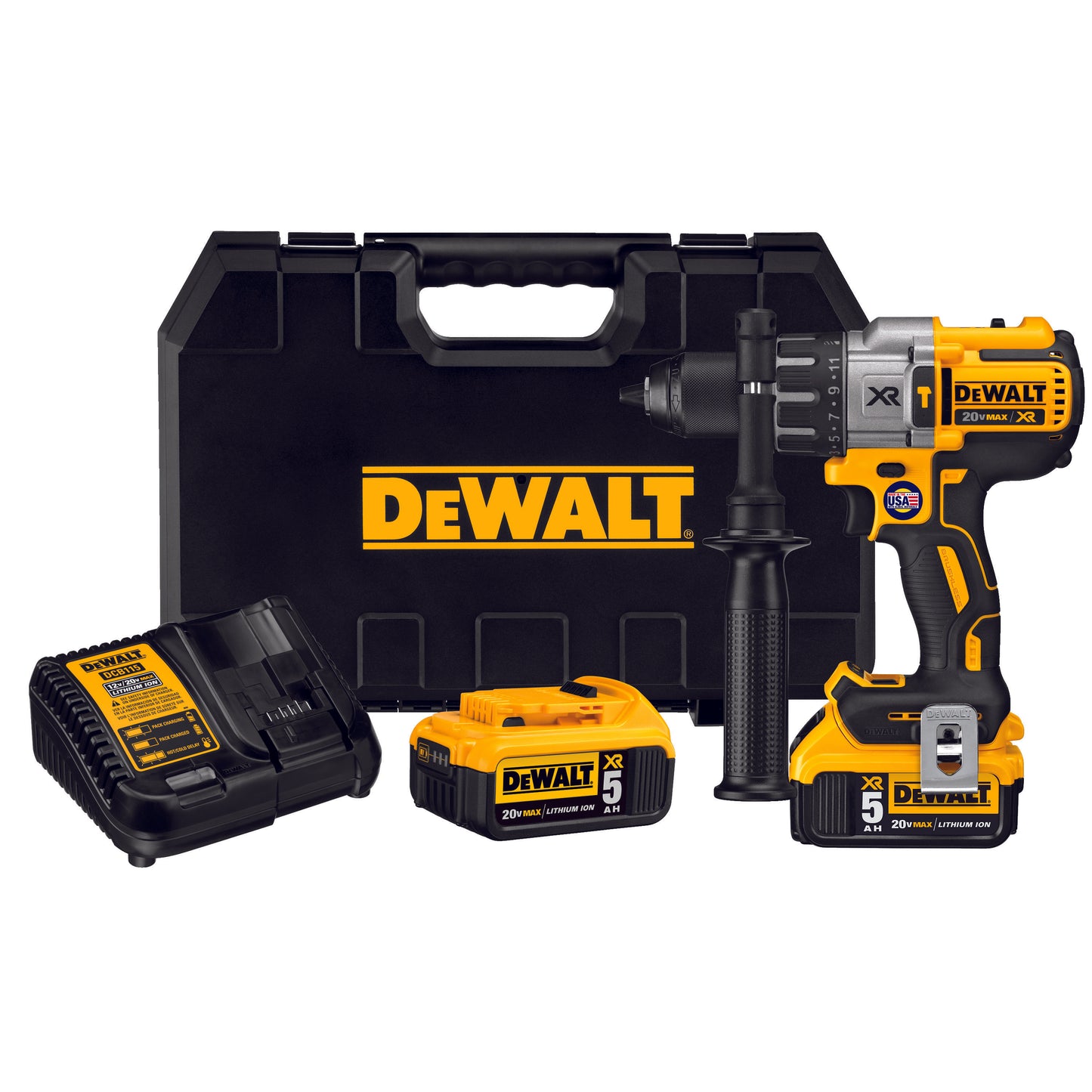 DeWALT® 20V MAX* DCD996P2 XR™ Brushless Cordless Hammer Drill Kit, 1/2 in Metal Ratcheting Chuck, 20 VDC, 0 to 2250 rpm No-Load, Lithium-Ion Battery