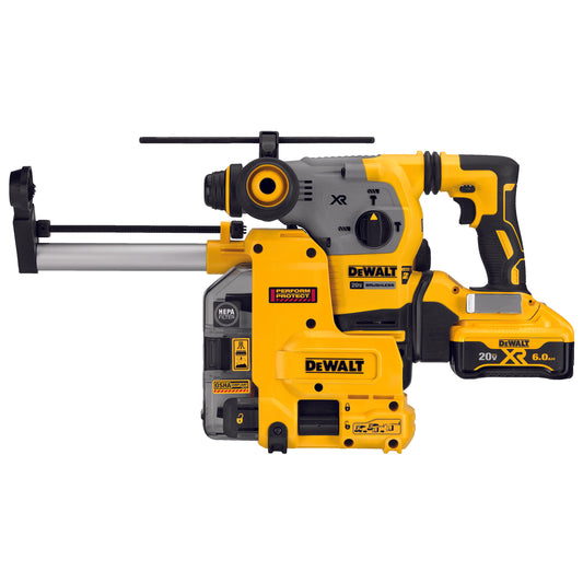 DeWALT® DCH293R2DH L-Shape Cordless Rotary Hammer Kit With Dust Collection, 1-1/8 in SDS Plus® Chuck, 20 VDC, 0 to 1000 rpm No-Load, Lithium-Ion Battery