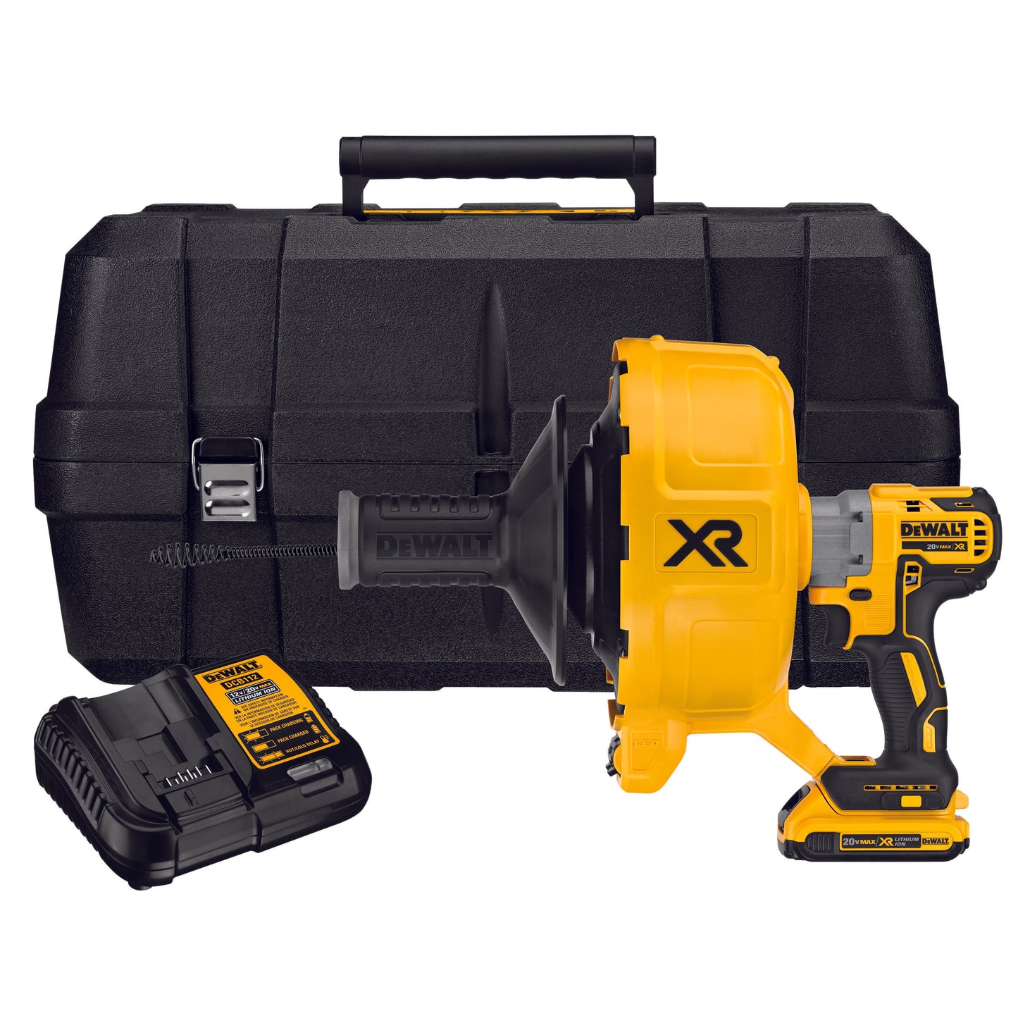 DeWALT® XR® DCD200D1 Brushless Cordless Drain Snake Kit, 3/8 to 3 in Drain Line, 50 ft Max Run, 20 VDC
