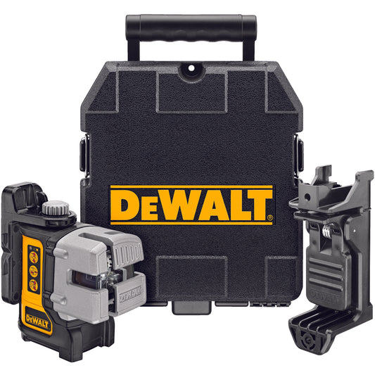 DeWALT® DW089K Self-Leveling Beam Line Laser, 50 ft with Detector/166 ft without Detector Measuring, +/-1/8 in Accuracy, AA Alkaline Battery, Plastic Housing