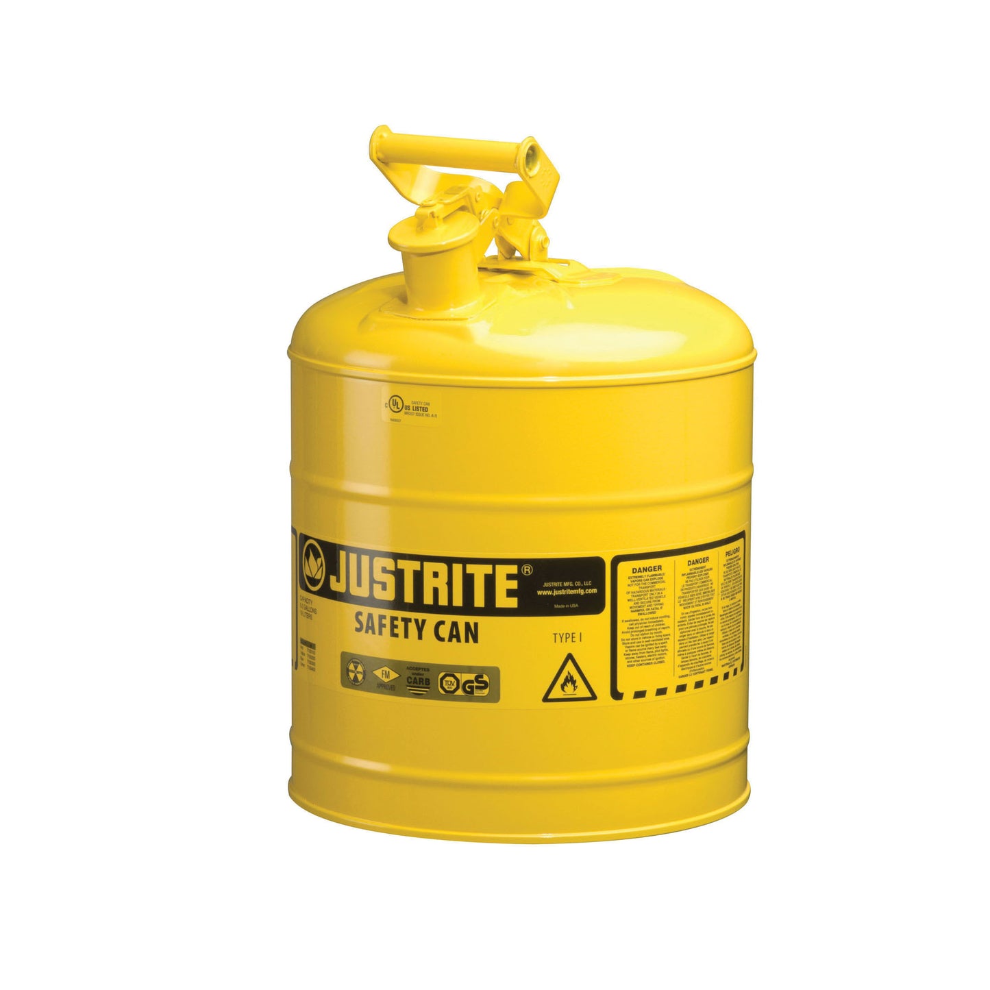 Justrite® 7150200 Type I Safety Can With Swinging Handle and Stainless Steel Flame Arrester 5 gal Capacity