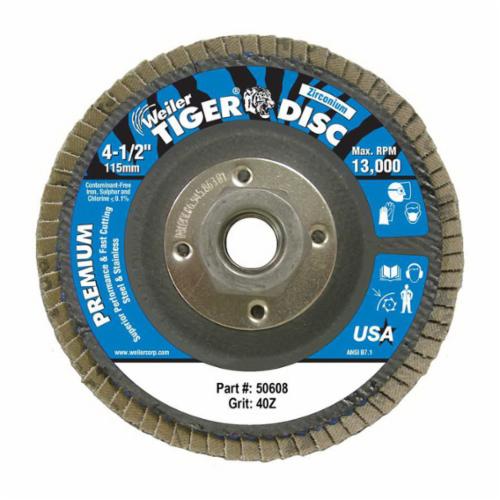 WEILER Tiger 50669 Premium Coated Abrasive Flap Disc 4-1/2 in Dia Disc