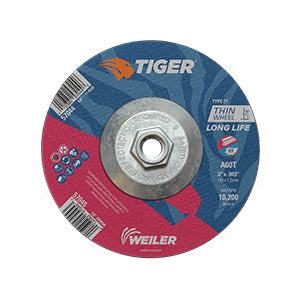 WEILER Tiger 57044 Long Life Performance Line Thin Depressed Center Cutting Wheel 6 in Dia x 0.045 in THK