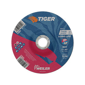WEILER Tiger 57045 Long Life Performance Line Thin Depressed Center Cutting Wheel 6 in Dia x 0.045 in THK