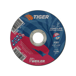 WEILER Tiger 57081 Long Life Performance Line Depressed Center Cutting Wheel 4-1/2 in Dia x 3/32 in THK