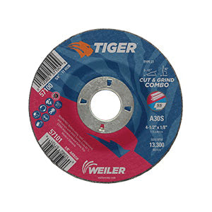 WEILER Tiger 57101 Long Life Performance Line Depressed Center Combo Wheel 4-1/2 in Dia x 1/8 in THK