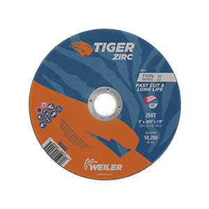 WEILER Tiger 58002 Fast Cut and Long Life Flat Performance Line Small Thin Cut-Off Wheel 6 in Dia x 0.045 in THK