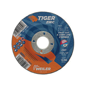 WEILER Tiger 58051 Fast and Long Life Performance Line Depressed Center Combo Wheel 4-1/2 in Dia x 1/8 in THK