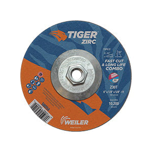 WEILER Tiger 58054 Combination Fast and Long Life Performance Line Depressed Center Combo Wheel 6 in Dia x 1/8 in THK