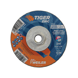 WEILER Tiger 58070 Performance Line Depressed Center Grinding Wheel 4-1/2 in Dia x 1/4 in THK
