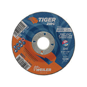 WEILER Tiger 58071 Performance Line Depressed Center Grinding Wheel 4-1/2 in Dia x 1/4 in THK