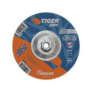 WEILER Tiger 58074 Performance Line Depressed Center Grinding Wheel 7 in Dia x 1/4 in THK