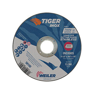 WEILER Tiger INOX 58100 Flat Long Life Performance Line Thin Cut-Off Wheel 4-1/2 in Dia x 0.045 in THK