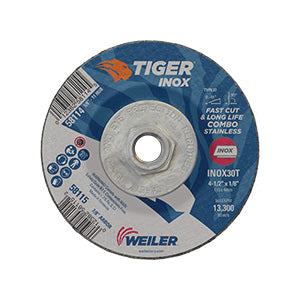 WEILER Tiger INOX 58115 Combination Contaminant-Free Long Life Performance Line Depressed Center Combo Wheel 4-1/2 in Dia x 1/8 in THK