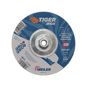 WEILER Tiger INOX 58116 Combination Contaminant-Free Long Life Performance Line Depressed Center Combo Wheel 7-1/8 in Dia x 1/8 in THK