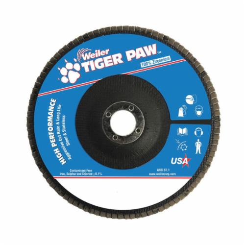 WEILER Tiger Paw 51145 High Performance Coated Abrasive Flap Disc 7 in Dia Disc