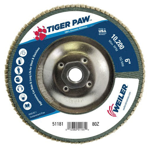 WEILER Tiger Paw 51181 Performance Abrasive Flap Disc 6 in Dia Disc