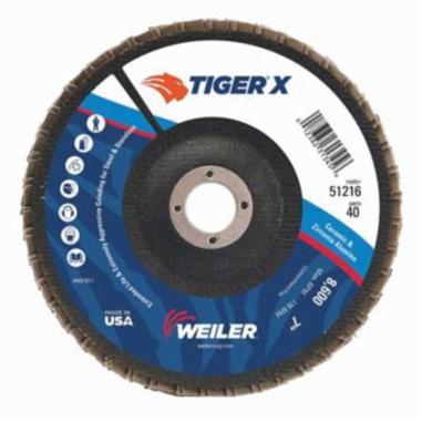 WEILER Tiger X 51221 Standard Density Coated Abrasive Flap Disc 7 in Dia Disc