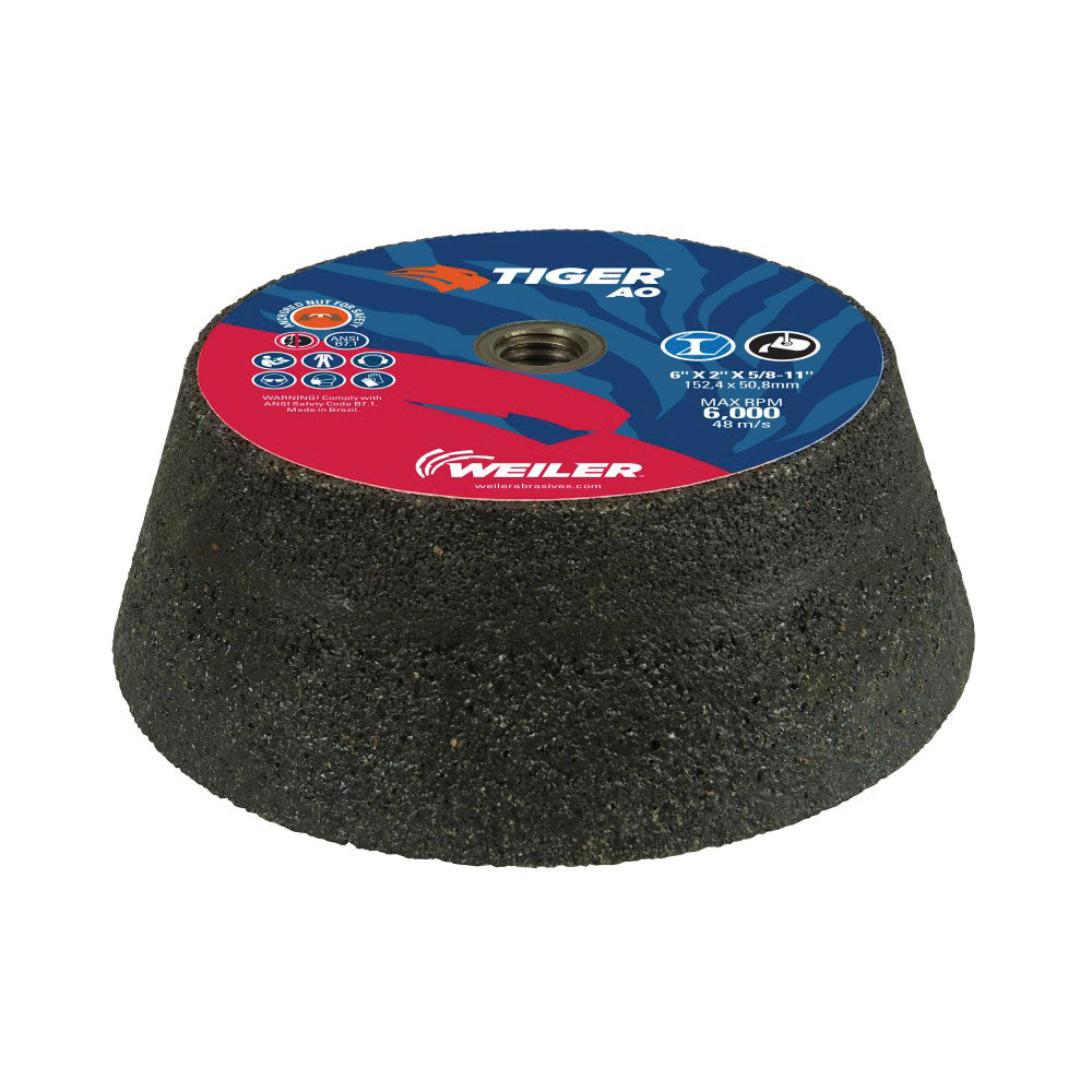 WEILER Tiger AO 68359 Long Life Performance Grinding/Cup Wheel 6 in Dia x 2 in THK