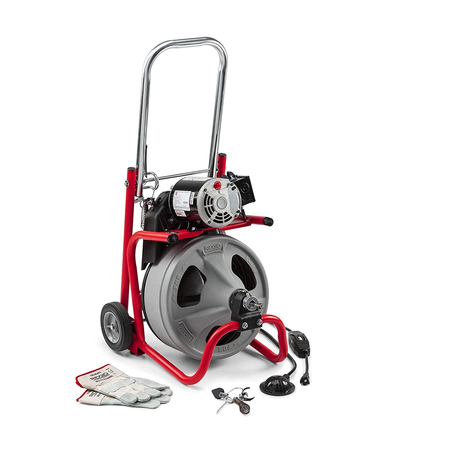 Ridgid 26998 K-400 Machine with Gloves & Std. Equipment: C-45 IW 1/2" x 75' (12 mm x 23 m) Solid Core (Integral Wound) Cable, T-260 Tool Set
