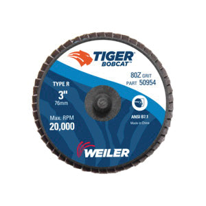 WEILER BobCat 50954 Type R Close Mini Standard Density Coated Abrasive Flap Disc  3 in Dia Disc