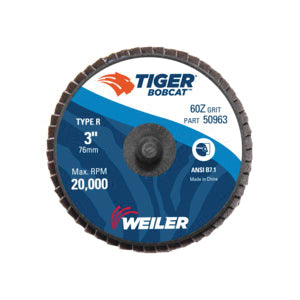 WEILER BobCat 50963 Type R Close Mini Standard Density Coated Abrasive Flap Disc  3 in Dia Disc