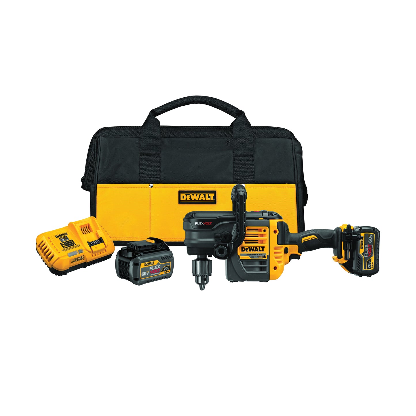 DeWALT® 60V MAX* FLEXVOLT™ DCD460T2 Brushless Cordless VSR Stud and Joist Drill With E-Clutch® System, 1/2 in Keyed Chuck, 60 V, 0 to 300/0 to 1250 rpm No-Load, 16 in OAL, Lithium-Ion Battery