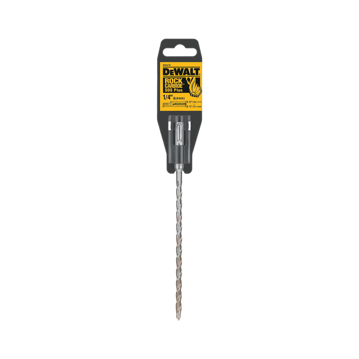DEWALT Black+Decker® DW5421 Hammer Drill Bit, 1/4 in Drill Bit, 25/64 in SDS-Plus® Shank, 12 in D Cutting, Carbide Cutting Edge, 14 in OAL