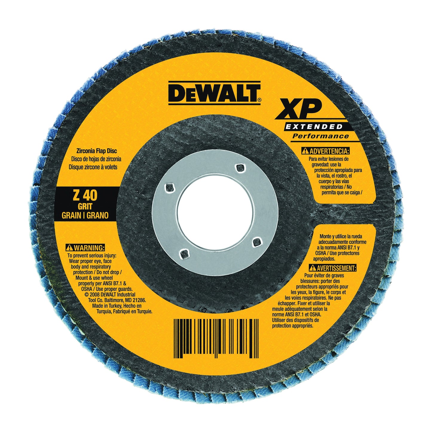 DeWALT XP DW8256 Contaminant-Free Extended Performance High Density Coated Abrasive Flap Disc, 4-1/2 in Dia, 80 Grit, Medium Grade, Zirconia Alumina Abrasive, Type 27 Disc