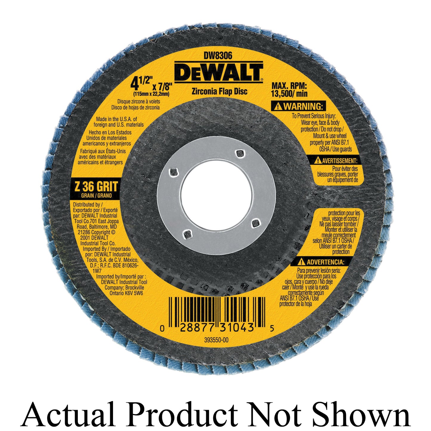 DeWALT HP DW8313 Contaminant-Free Heavy Duty Coated Flap Disc, 4-1/2 in Dia, 80 Grit, Medium Grade, Zirconia Alumina Abrasive, Type 29 Disc