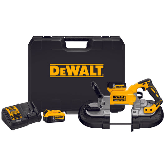 DeWALT® 20V MAX* MATRIX™ DCS374P2 XR™ Brushless Deep Cut Portable Cordless Band Saw Kit, 5 x 4-3/4 in Cutting, 44-7/8 in L Blade, 20 VDC, 5 Ah Lithium-Ion Battery