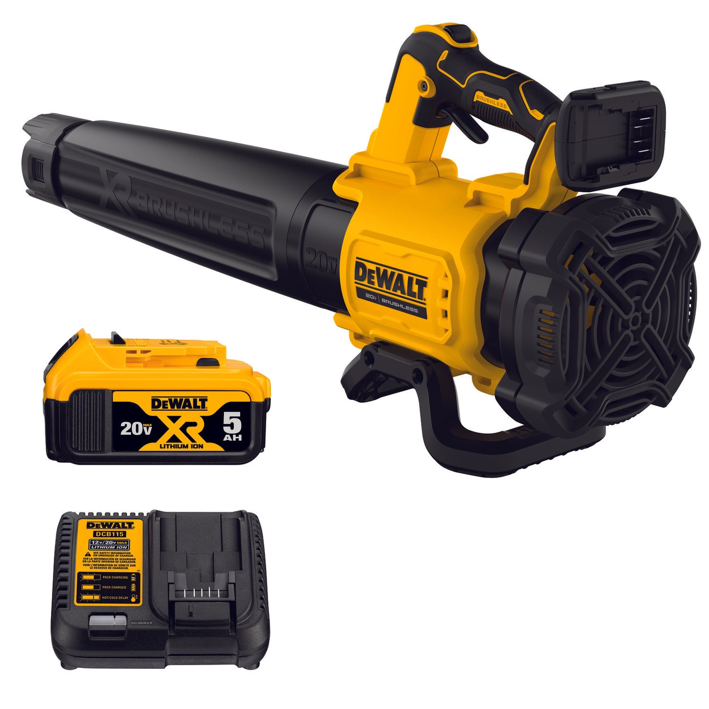 DeWALT DCBL722P1 XR Brushless Handheld Blower, 450 cfm Air Flow, 125 mph Air Velocity, 20 VDC 5 Ah Lithium-Ion Battery
