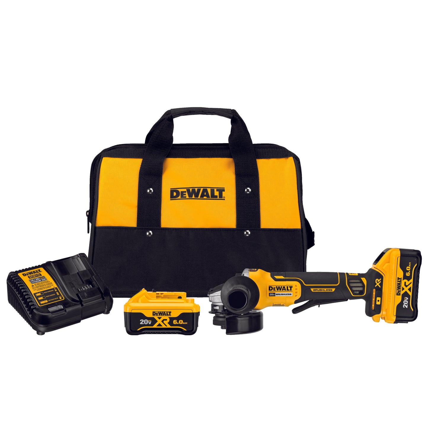 DeWALT® DCG413R2 MAX XR® Small Cordless Angle Grinder Kit, 4-1/2 in Dia Wheel, 5/8-11 Arbor/Shank, 20 VDC, Lithium-Ion Battery, 2 Batteries, Paddle Switch
