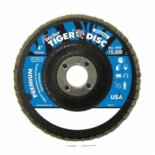 WEILER Tiger 50506 Premium Coated Abrasive Flap Disc  4 in Dia Disc