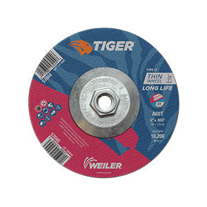 WEILER Tiger 57044 Long Life Performance Line Thin Depressed Center Cutting Wheel  6 in Dia x 0.045 in THK