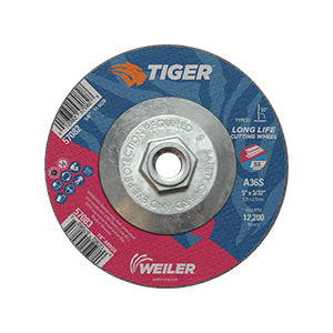 WEILER Tiger 57082 Long Life Performance Line Depressed Center Cutting Wheel  5 in Dia x 3/32 in THK