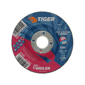 WEILER Tiger 57101 Long Life Performance Line Depressed Center Combo Wheel  4-1/2 in Dia x 1/8 in THK