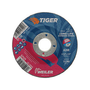 WEILER Tiger 57121 Performance Line Depressed Center Grinding Wheel  4-1/2 in Dia x 1/4 in THK