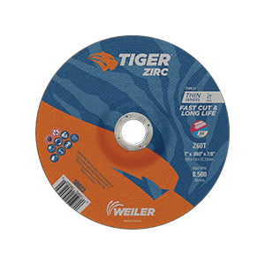 WEILER Tiger 58023 Fast Cut and Long Life Performance Line Thin Depressed Center Cutting Wheel  7 in Dia x 0.06 in THK
