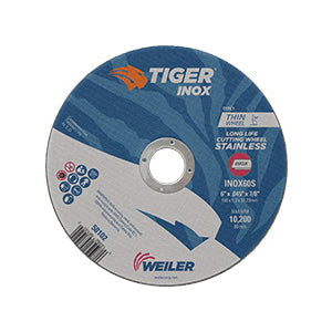 WEILER Tiger INOX 58102 Flat Long Life Performance Line Thin Cut-Off Wheel  6 in Dia x 0.045 in THK