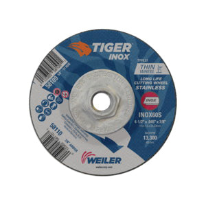 WEILER Tiger INOX 58109 Contaminant-Free Long Life Performance Line Thin Depressed Center Cutting Wheel  4-1/2 in Dia x 0.045 in THK