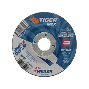 WEILER Tiger INOX 58121 Contaminant-Free Performance Line Depressed Center Grinding Wheel  4-1/2 in Dia x 1/4 in THK