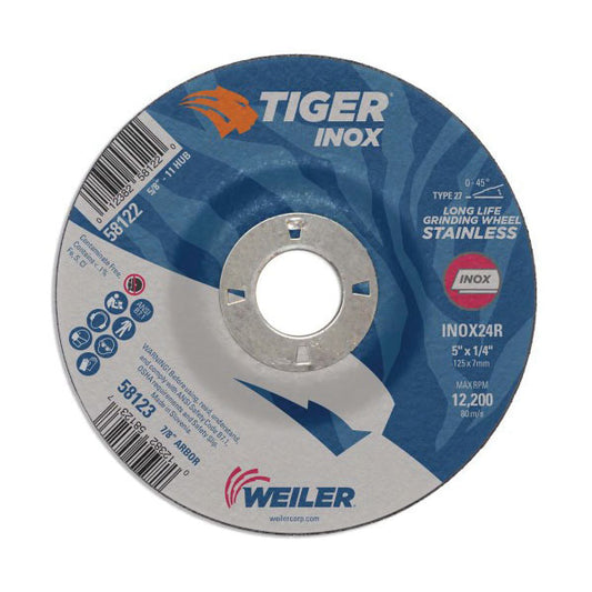 WEILER Tiger INOX 58123 Contaminant-Free Performance Line Depressed Center Grinding Wheel  5 in Dia x 1/4 in THK