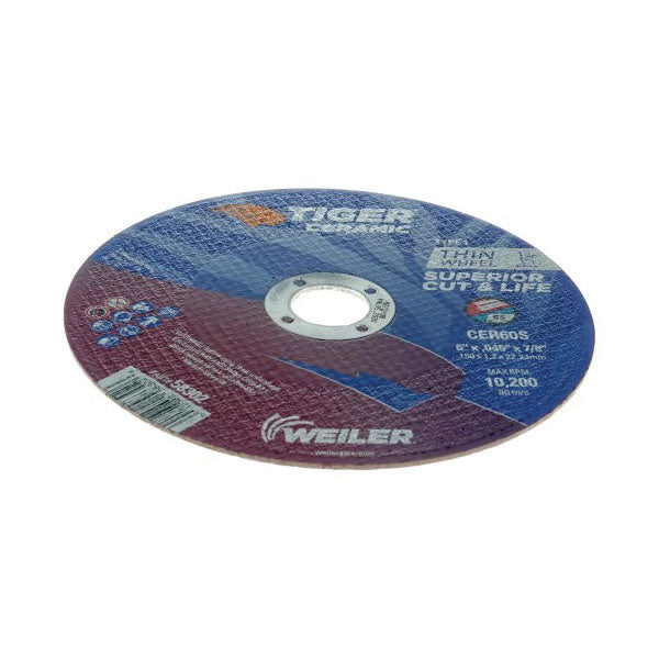 WEILER Tiger 58302 Maximum Performance Cut-Off Wheel  6 in Dia x 0.045 in THK